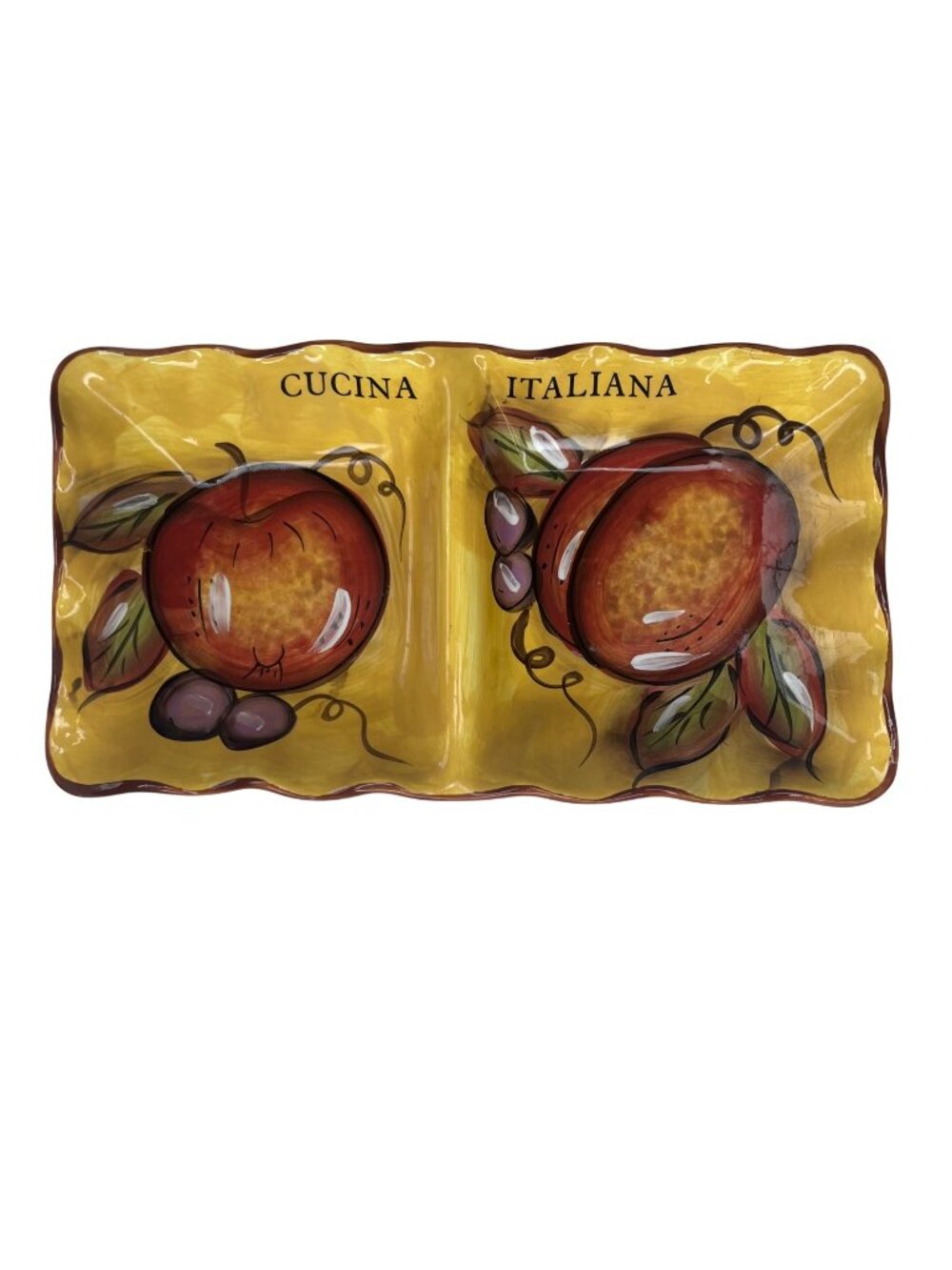 J&S Imports Classic Cucina Italiana Ceramic 2 Section Appetizer Serving Dish